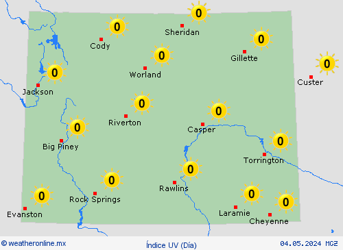 índice uv Wyoming Norteamérica Mapas de pronósticos
