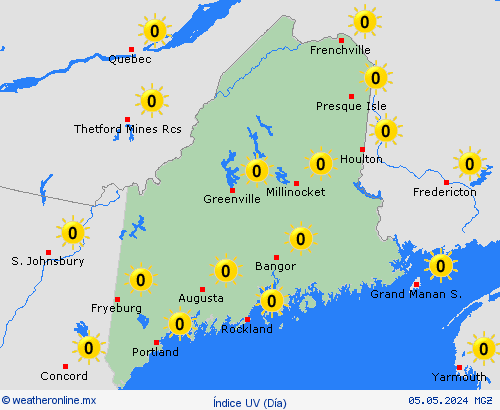índice uv Maine Norteamérica Mapas de pronósticos