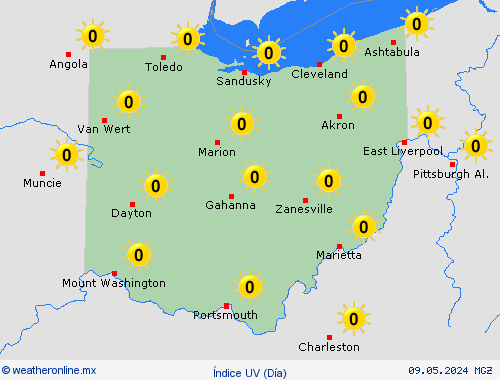 índice uv Ohio Norteamérica Mapas de pronósticos