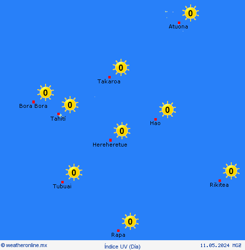 índice uv Polinesia Francesa Oceanía Mapas de pronósticos