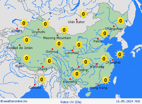 índice uv China Asia Mapas de pronósticos