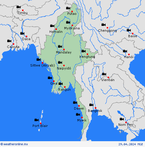 cámara web Birmania Asia Mapas de pronósticos
