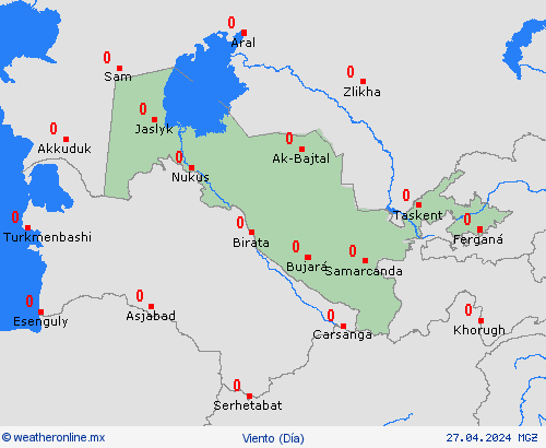 viento Uzbekistán Asia Mapas de pronósticos
