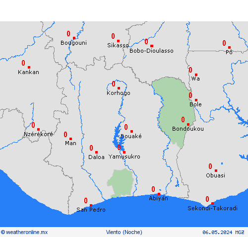 viento Costa de Marfil África Mapas de pronósticos