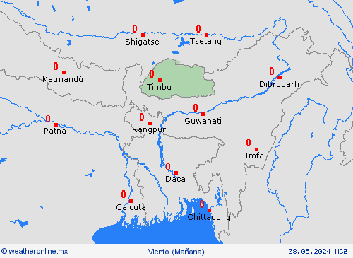 viento Bután Asia Mapas de pronósticos