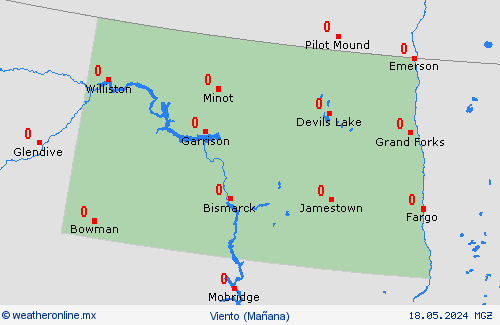 viento Dakota del Norte Norteamérica Mapas de pronósticos